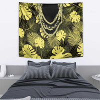 Yellow Hawaii Kukui Nut Lei Tapestry Hawaiian Pattern Monstera Tropical Vibes - Polynesian Pride