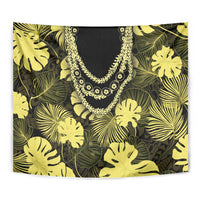 Yellow Hawaii Kukui Nut Lei Tapestry Hawaiian Pattern Monstera Tropical Vibes - Polynesian Pride