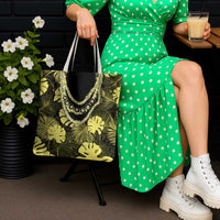 Yellow Hawaii Kukui Nut Lei Tote Bag Hawaiian Pattern Monstera Tropical Vibes - Polynesian Pride