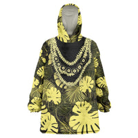 Yellow Hawaii Kukui Nut Lei Wearable Blanket Hoodie Hawaiian Pattern Monstera Tropical Vibes LT14 One Size Yellow - Polynesian Pride