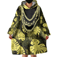Yellow Hawaii Kukui Nut Lei Wearable Blanket Hoodie Hawaiian Pattern Monstera Tropical Vibes LT14 - Polynesian Pride