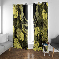 Yellow Hawaii Kukui Nut Lei Window Curtain Hawaiian Pattern Monstera Tropical Vibes - Polynesian Pride