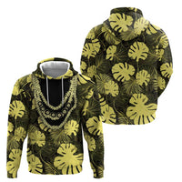Yellow Hawaii Kukui Nut Lei Zip Hoodie Hawaiian Pattern Monstera Tropical Vibes - Polynesian Pride