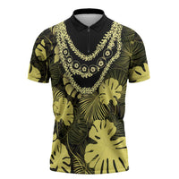 Yellow Hawaii Kukui Nut Lei Zipper Polo Shirt Hawaiian Pattern Monstera Tropical Vibes LT14 Yellow - Polynesian Pride