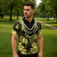 Yellow Hawaii Kukui Nut Lei Zipper Polo Shirt Hawaiian Pattern Monstera Tropical Vibes LT14 - Polynesian Pride