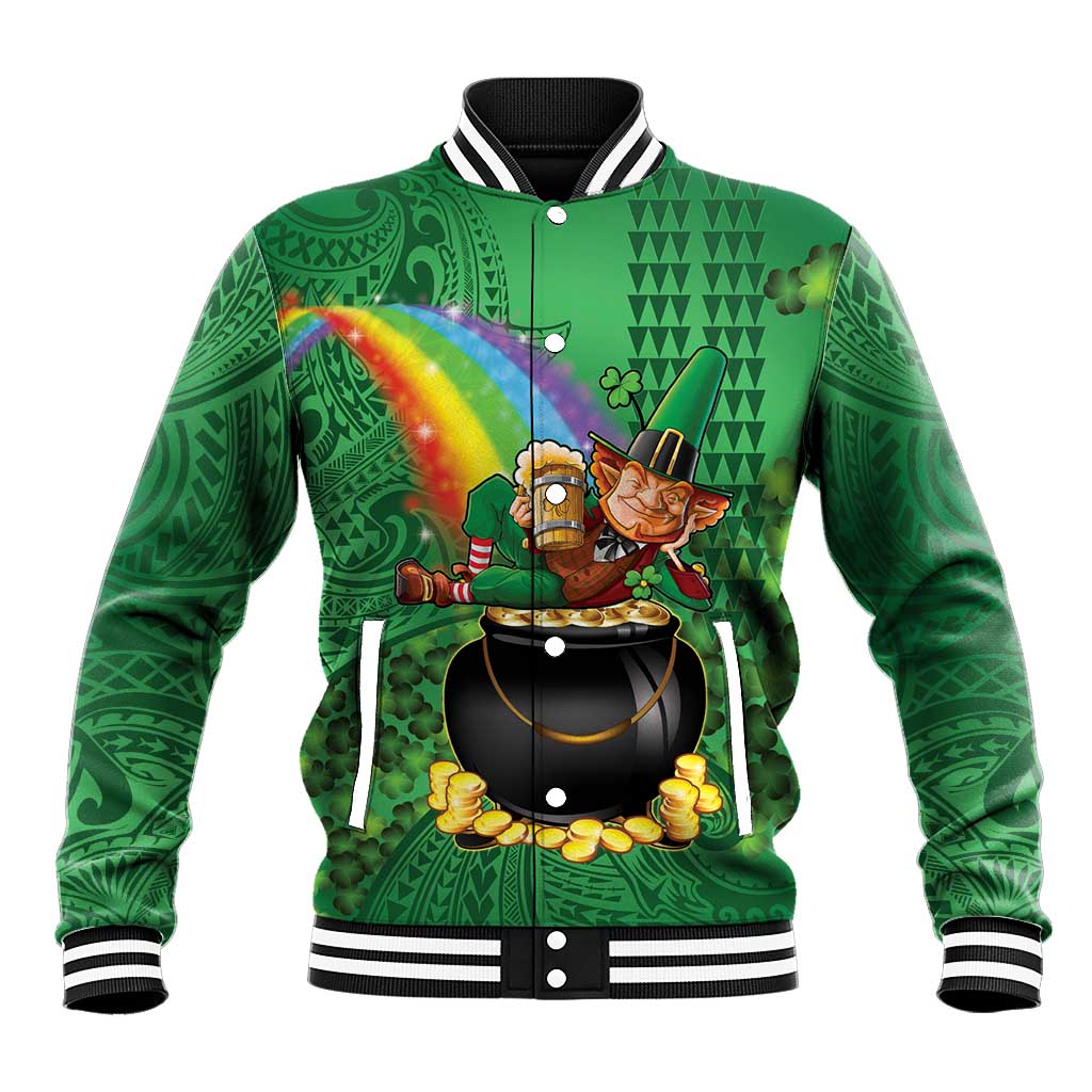 Hawaii Saint Patrick's Day Baseball Jacket Funny Leprechaun With Pot Of Gold - Polynesian Tattoo LT14 Unisex Green - Polynesian Pride