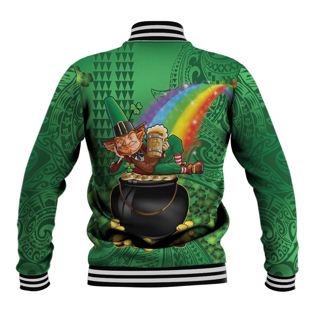 Hawaii Saint Patrick's Day Baseball Jacket Funny Leprechaun With Pot Of Gold - Polynesian Tattoo LT14 - Polynesian Pride