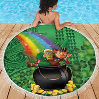 Hawaii Saint Patrick's Day Beach Blanket Funny Leprechaun With Pot Of Gold - Polynesian Tattoo LT14 - Polynesian Pride