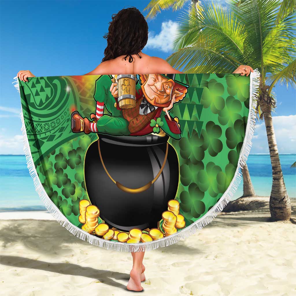 Hawaii Saint Patrick's Day Beach Blanket Funny Leprechaun With Pot Of Gold - Polynesian Tattoo LT14 - Polynesian Pride