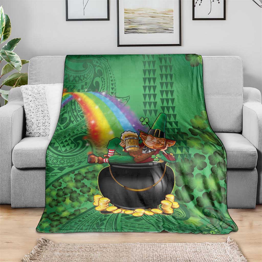 Hawaii Saint Patrick's Day Blanket Funny Leprechaun With Pot Of Gold - Polynesian Tattoo LT14 - Polynesian Pride