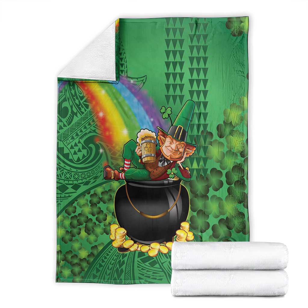 Hawaii Saint Patrick's Day Blanket Funny Leprechaun With Pot Of Gold - Polynesian Tattoo LT14 - Polynesian Pride