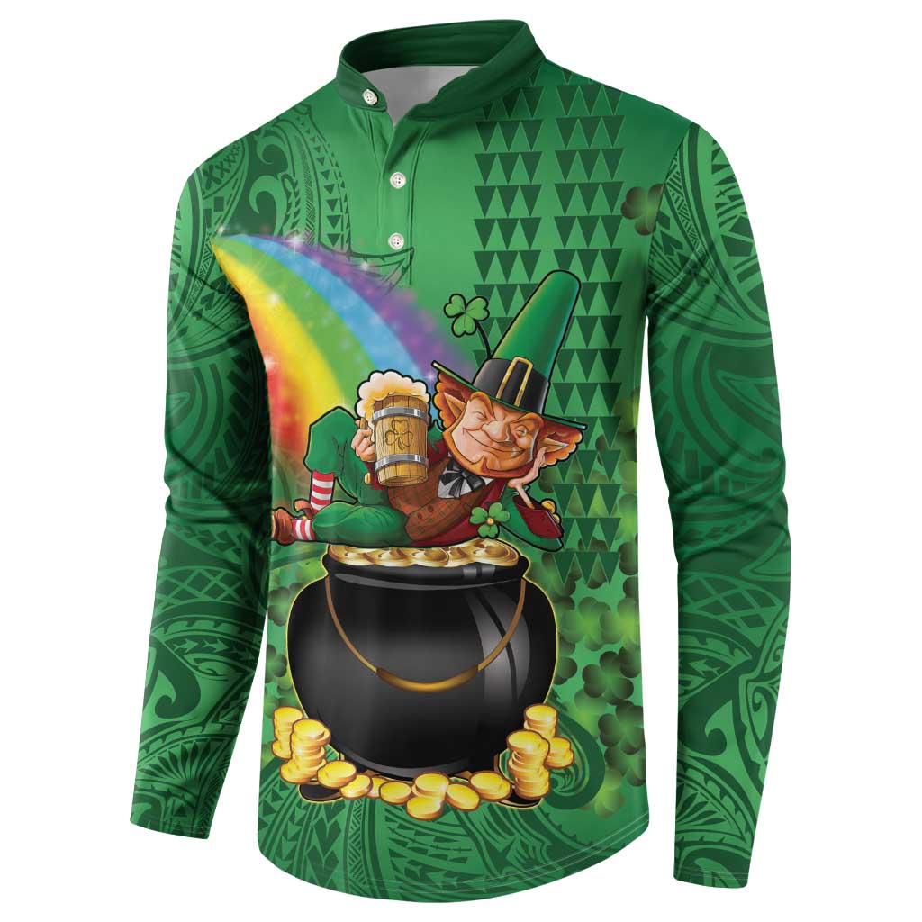 Hawaii Saint Patrick's Day Button Sweatshirt Funny Leprechaun With Pot Of Gold - Polynesian Tattoo LT14 - Polynesian Pride