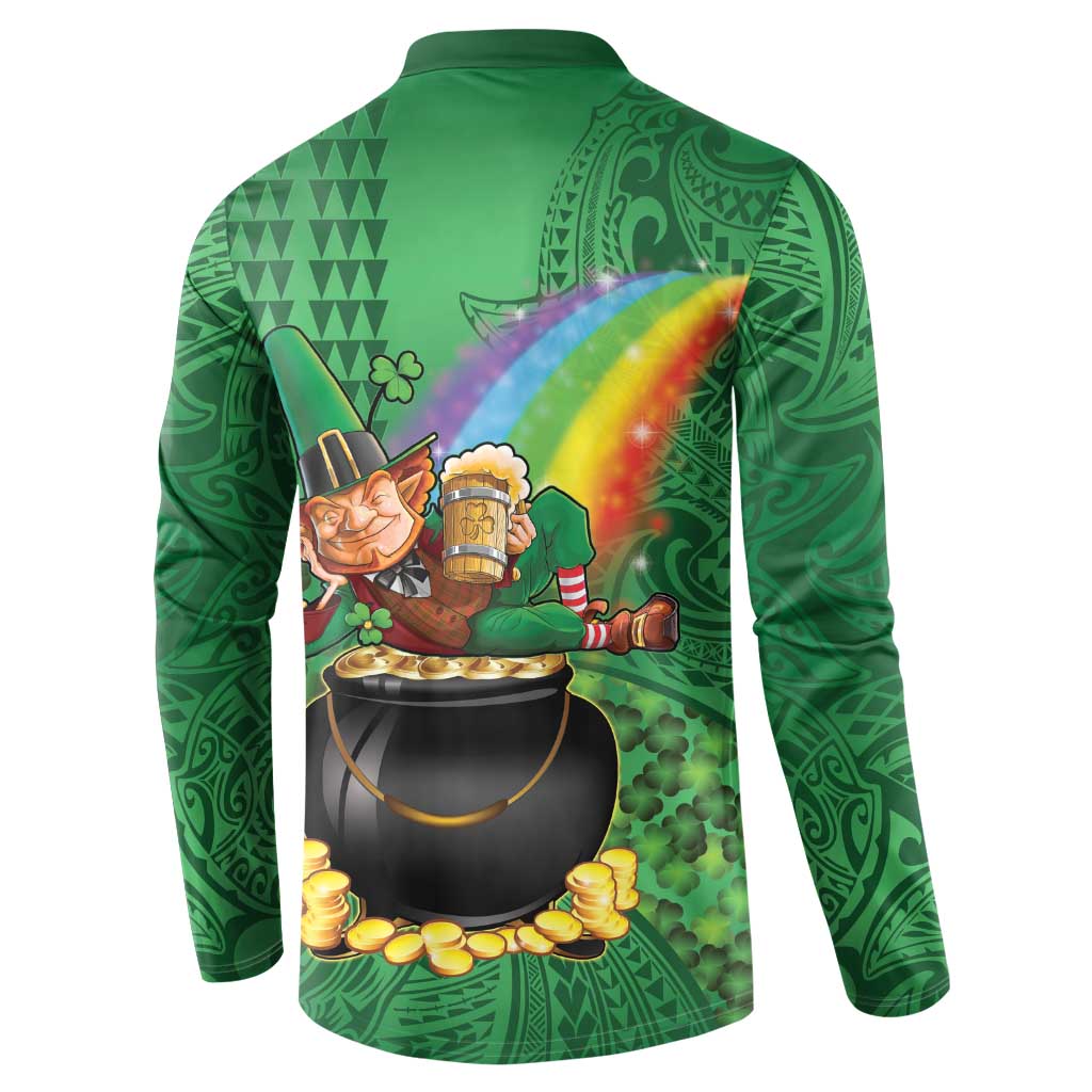 Hawaii Saint Patrick's Day Button Sweatshirt Funny Leprechaun With Pot Of Gold - Polynesian Tattoo LT14 - Polynesian Pride