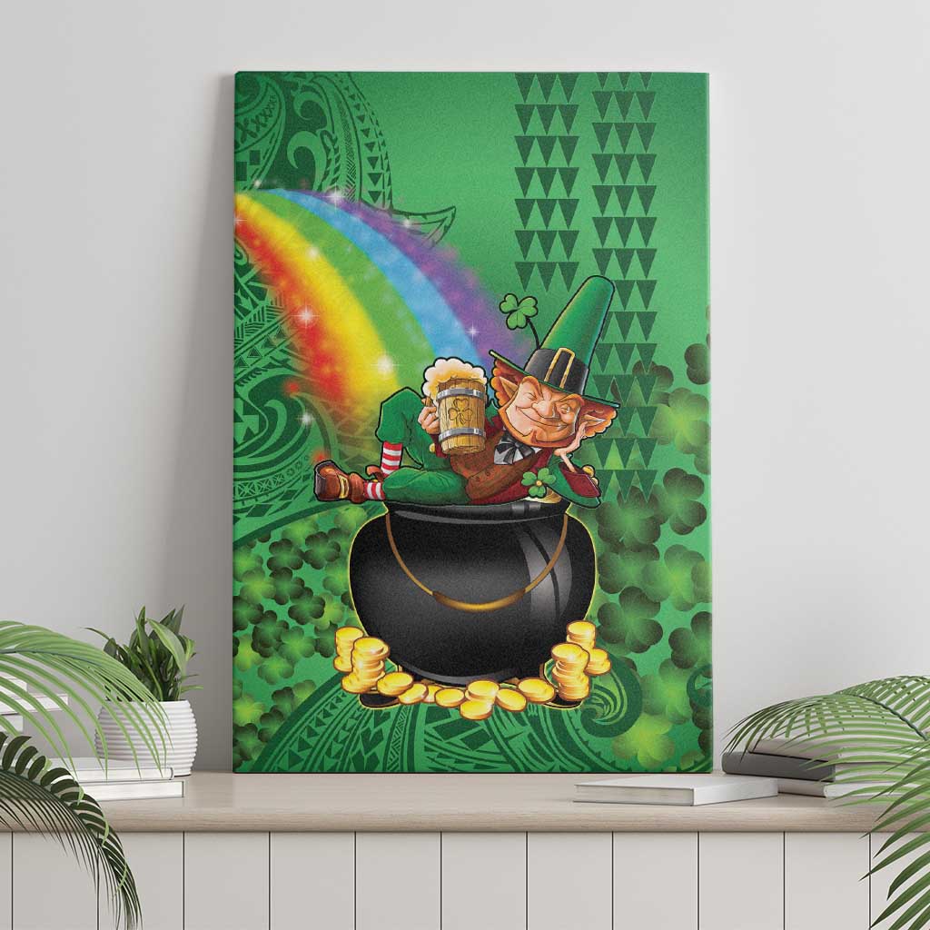 Hawaii Saint Patrick's Day Canvas Wall Art Funny Leprechaun With Pot Of Gold - Polynesian Tattoo LT14 - Polynesian Pride