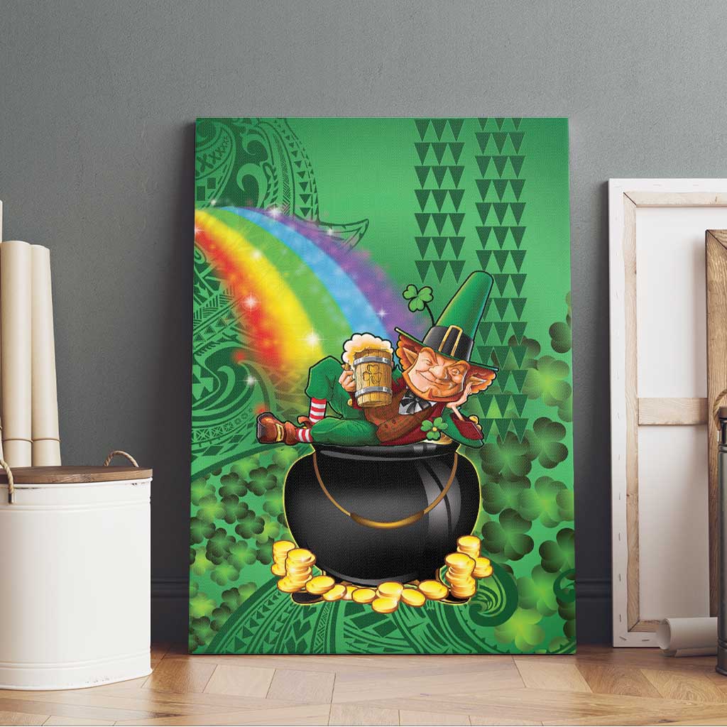 Hawaii Saint Patrick's Day Canvas Wall Art Funny Leprechaun With Pot Of Gold - Polynesian Tattoo LT14 - Polynesian Pride
