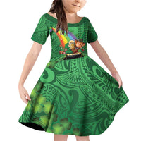 Hawaii Saint Patrick's Day Family Matching Off Shoulder Short Dress and Hawaiian Shirt Funny Leprechaun With Pot Of Gold - Polynesian Tattoo