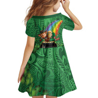 Hawaii Saint Patrick's Day Family Matching Off Shoulder Short Dress and Hawaiian Shirt Funny Leprechaun With Pot Of Gold - Polynesian Tattoo