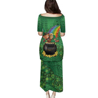 Hawaii Saint Patrick's Day Family Matching Puletasi and Hawaiian Shirt Funny Leprechaun With Pot Of Gold - Polynesian Tattoo