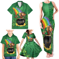 Hawaii Saint Patrick's Day Family Matching Tank Maxi Dress and Hawaiian Shirt Funny Leprechaun With Pot Of Gold - Polynesian Tattoo