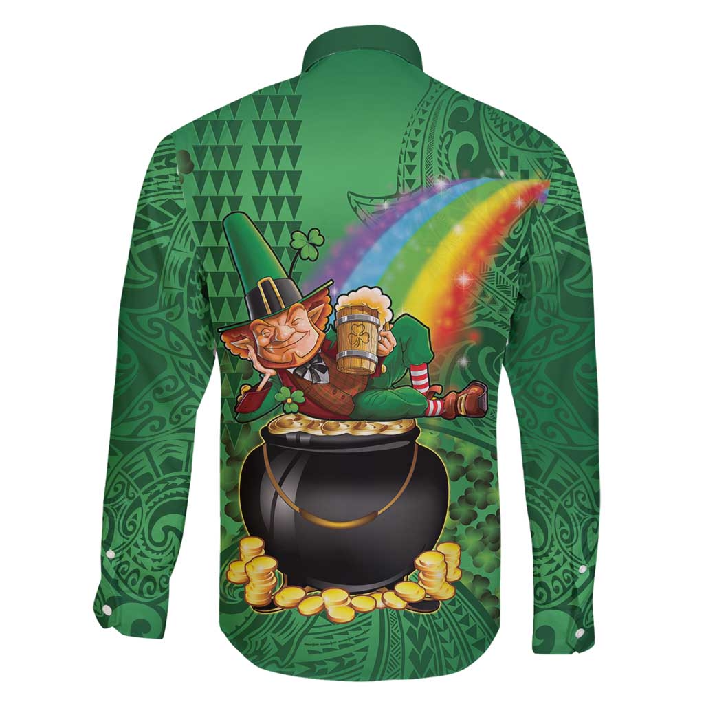 Hawaii Saint Patrick's Day Family Matching Tank Maxi Dress and Hawaiian Shirt Funny Leprechaun With Pot Of Gold - Polynesian Tattoo