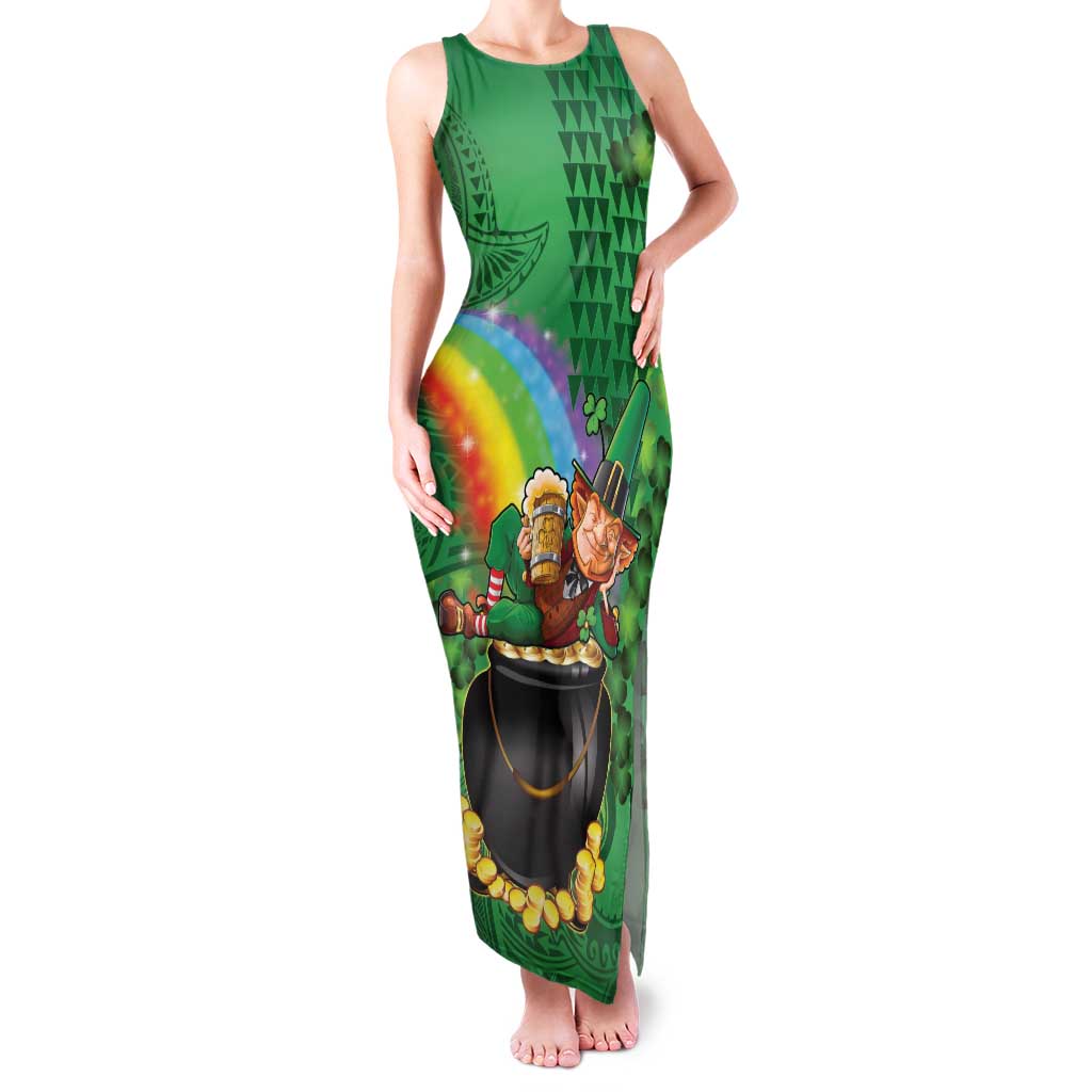 Hawaii Saint Patrick's Day Family Matching Tank Maxi Dress and Hawaiian Shirt Funny Leprechaun With Pot Of Gold - Polynesian Tattoo