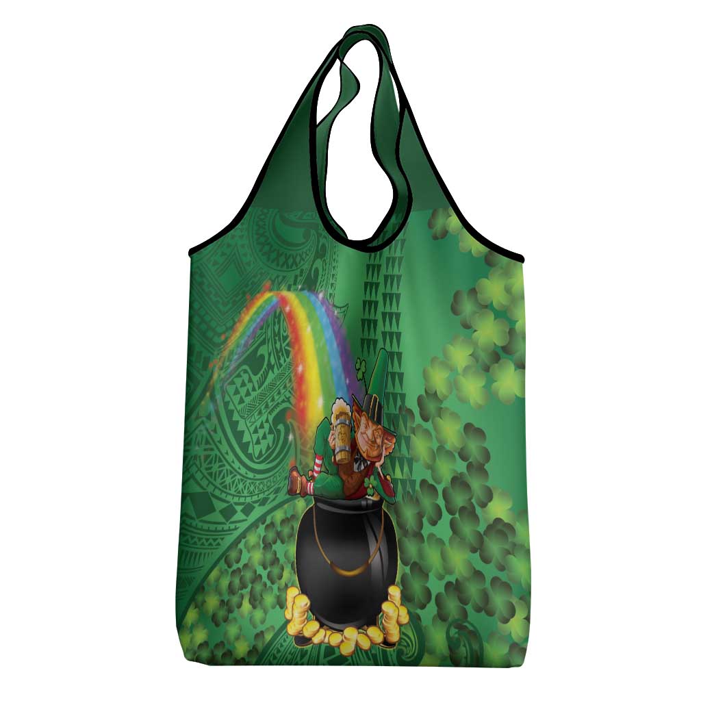 Hawaii Saint Patrick's Day Grocery Bag Funny Leprechaun With Pot Of Gold - Polynesian Tattoo LT14 - Polynesian Pride