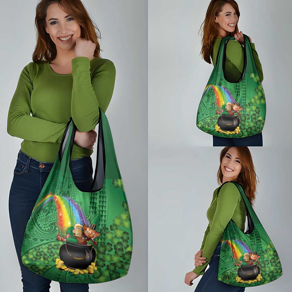 Hawaii Saint Patrick's Day Grocery Bag Funny Leprechaun With Pot Of Gold - Polynesian Tattoo LT14 - Polynesian Pride
