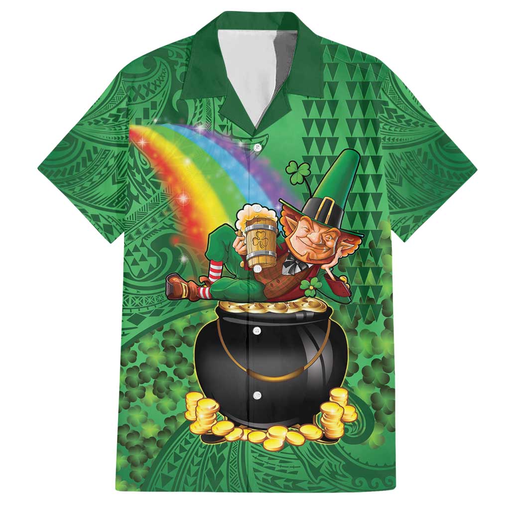 Hawaii Saint Patrick's Day Hawaiian Shirt Funny Leprechaun With Pot Of Gold - Polynesian Tattoo LT14 Green - Polynesian Pride