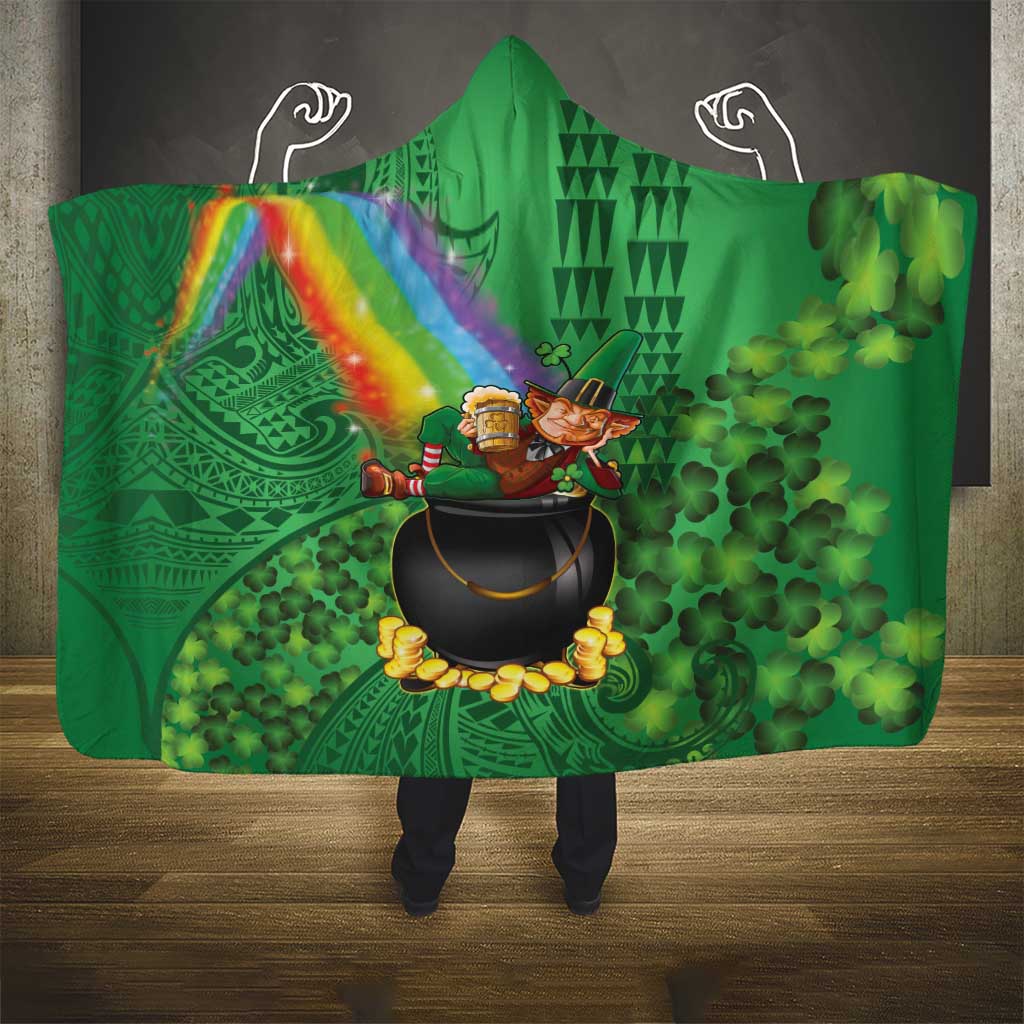 Hawaii Saint Patrick's Day Hooded Blanket Funny Leprechaun With Pot Of Gold - Polynesian Tattoo LT14 - Polynesian Pride