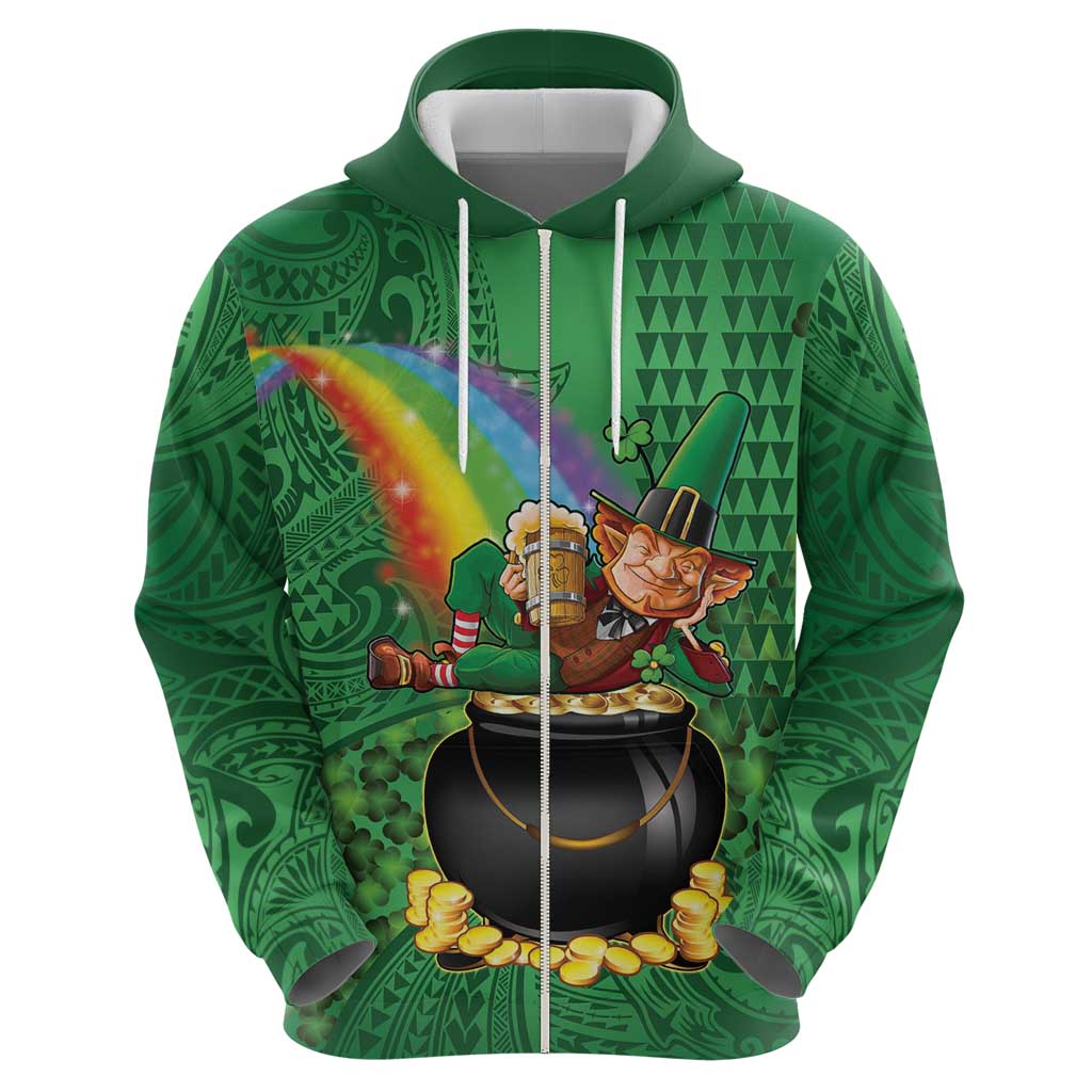 Hawaii Saint Patrick's Day Hoodie Funny Leprechaun With Pot Of Gold - Polynesian Tattoo