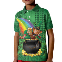 Hawaii Saint Patrick's Day Kid Polo Shirt Funny Leprechaun With Pot Of Gold - Polynesian Tattoo