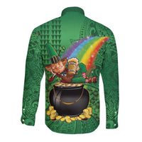 Hawaii Saint Patrick's Day Long Sleeve Button Shirt Funny Leprechaun With Pot Of Gold - Polynesian Tattoo LT14 - Polynesian Pride