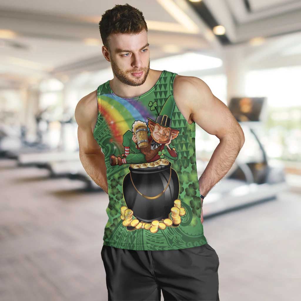 Hawaii Saint Patrick's Day Men Tank Top Funny Leprechaun With Pot Of Gold - Polynesian Tattoo LT14 Green - Polynesian Pride