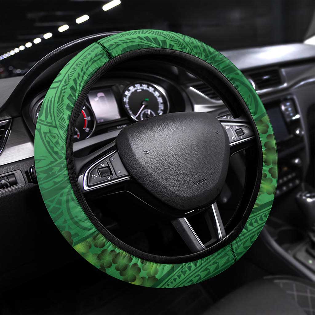 Hawaii Saint Patrick's Day Steering Wheel Cover Funny Leprechaun With Pot Of Gold - Polynesian Tattoo LT14 Universal Fit Green - Polynesian Pride