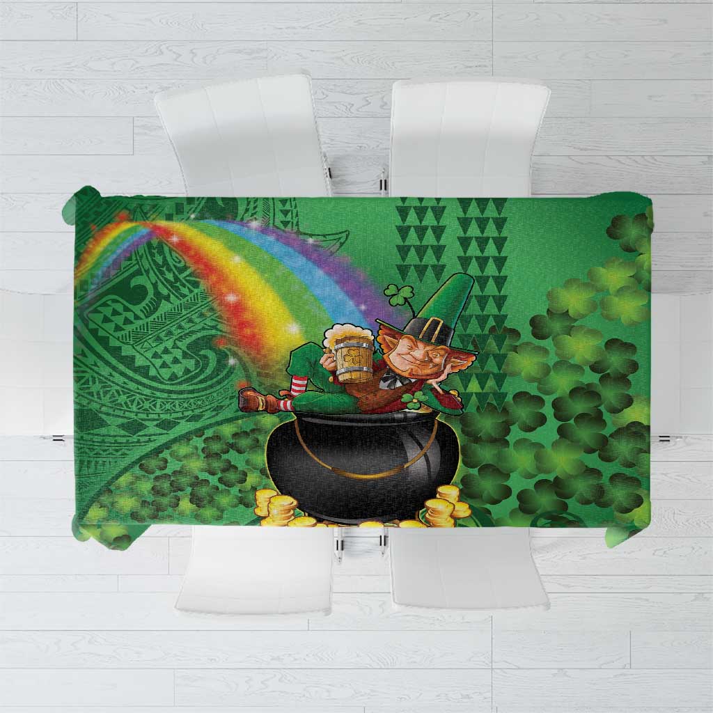 Hawaii Saint Patrick's Day Tablecloth Funny Leprechaun With Pot Of Gold - Polynesian Tattoo LT14 Green - Polynesian Pride