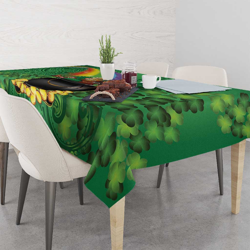 Hawaii Saint Patrick's Day Tablecloth Funny Leprechaun With Pot Of Gold - Polynesian Tattoo LT14 - Polynesian Pride