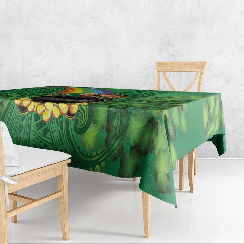 Hawaii Saint Patrick's Day Tablecloth Funny Leprechaun With Pot Of Gold - Polynesian Tattoo LT14 - Polynesian Pride