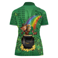 Hawaii Saint Patrick's Day Women Polo Shirt Funny Leprechaun With Pot Of Gold - Polynesian Tattoo