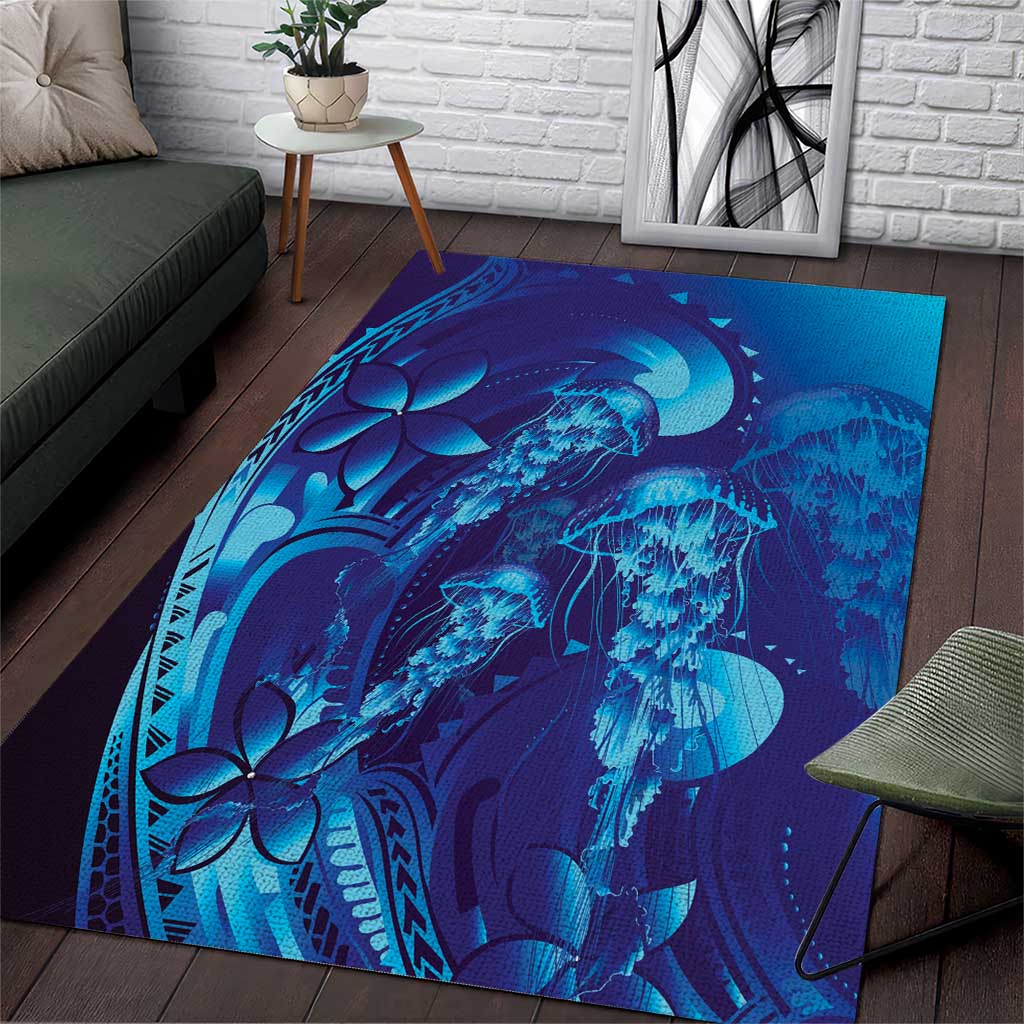 Purple Paradise Polynesia Jellyfish Area Rug Plumeria Polynesian Tattoo Glowing Vibes