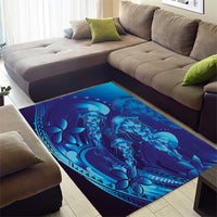 Purple Paradise Polynesia Jellyfish Area Rug Plumeria Polynesian Tattoo Glowing Vibes