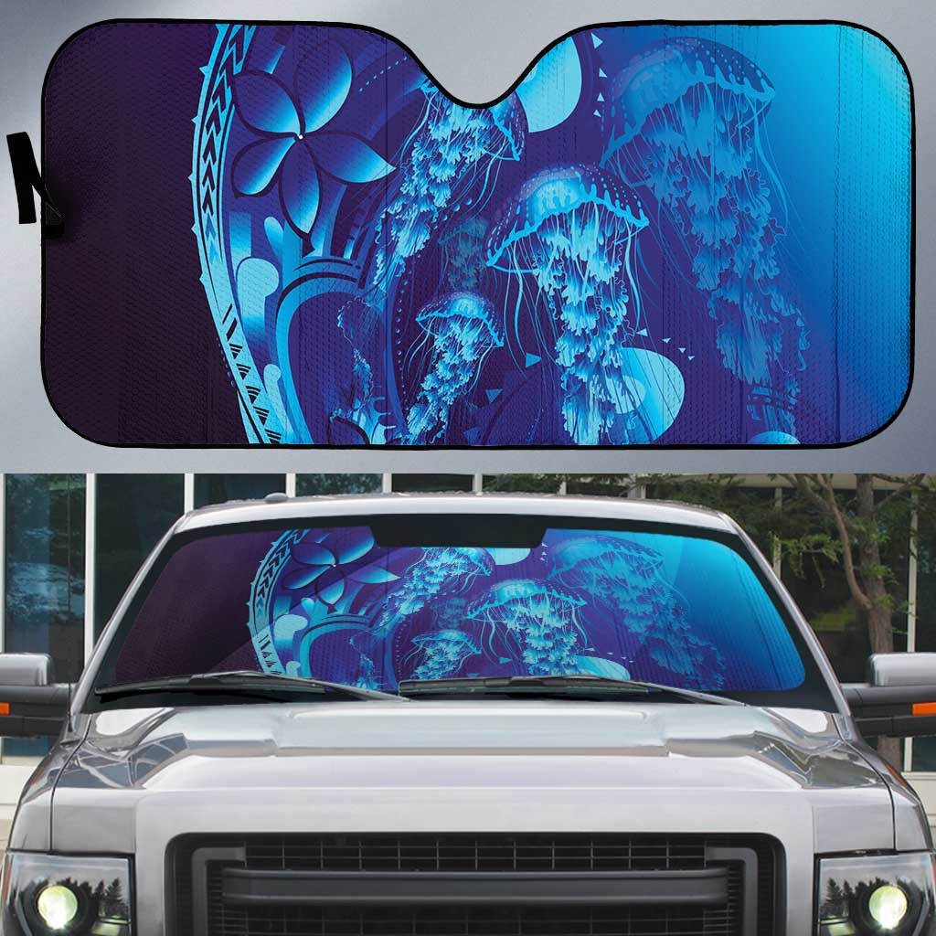 Purple Paradise Polynesia Jellyfish Auto Sun Shade Plumeria Polynesian Tattoo Glowing Vibes LT14 Purple - Polynesian Pride