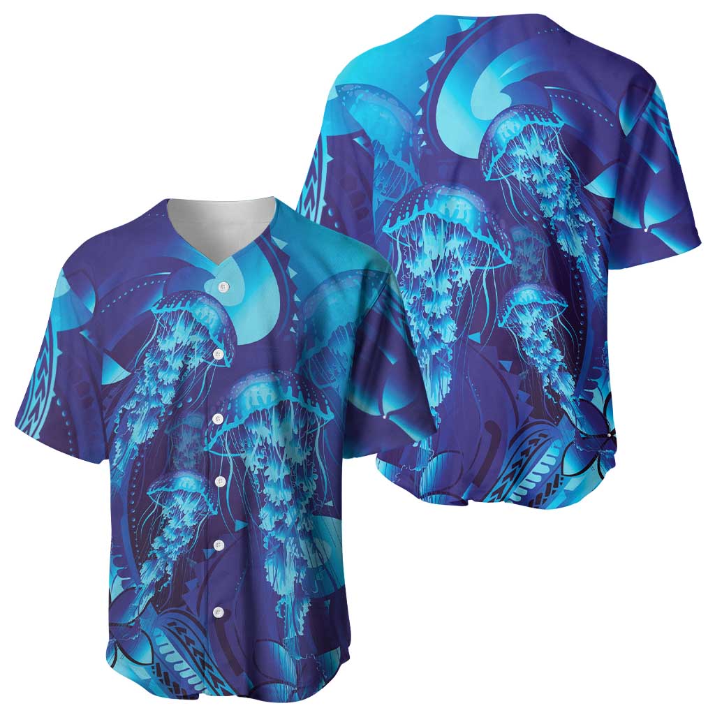Purple Paradise Polynesia Jellyfish Baseball Jersey Plumeria Polynesian Tattoo Glowing Vibes LT14 - Polynesian Pride