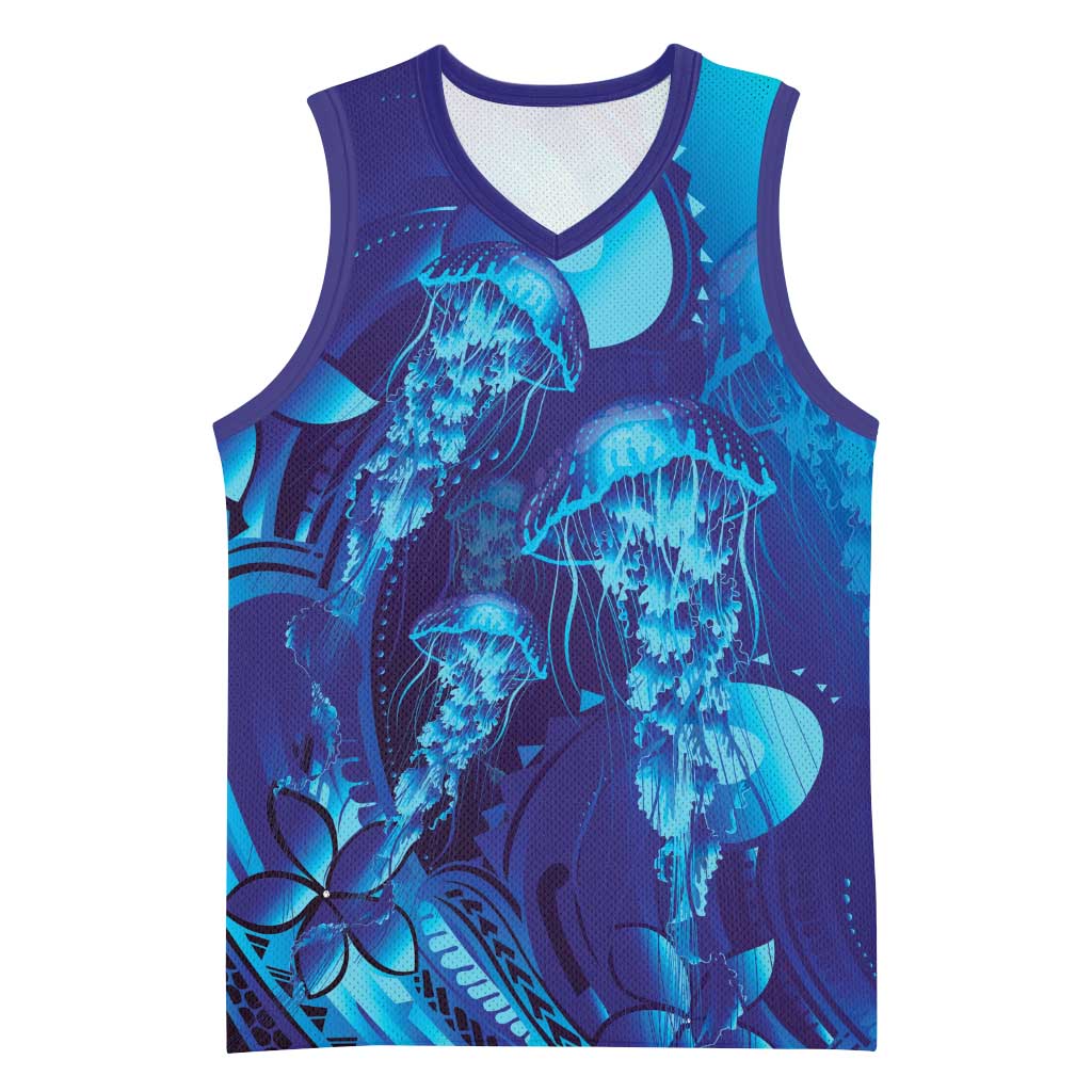 Purple Paradise Polynesia Jellyfish Basketball Jersey Plumeria Polynesian Tattoo Glowing Vibes LT14 Unisex Purple - Polynesian Pride