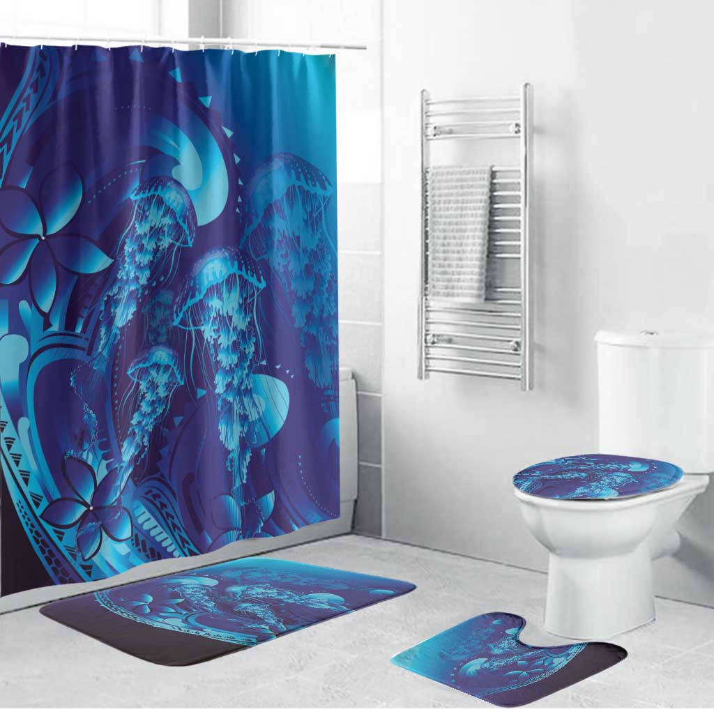 Purple Paradise Polynesia Jellyfish Bathroom Set Plumeria Polynesian Tattoo Glowing Vibes LT14 Bathroom Set (4 pcs) Purple - Polynesian Pride