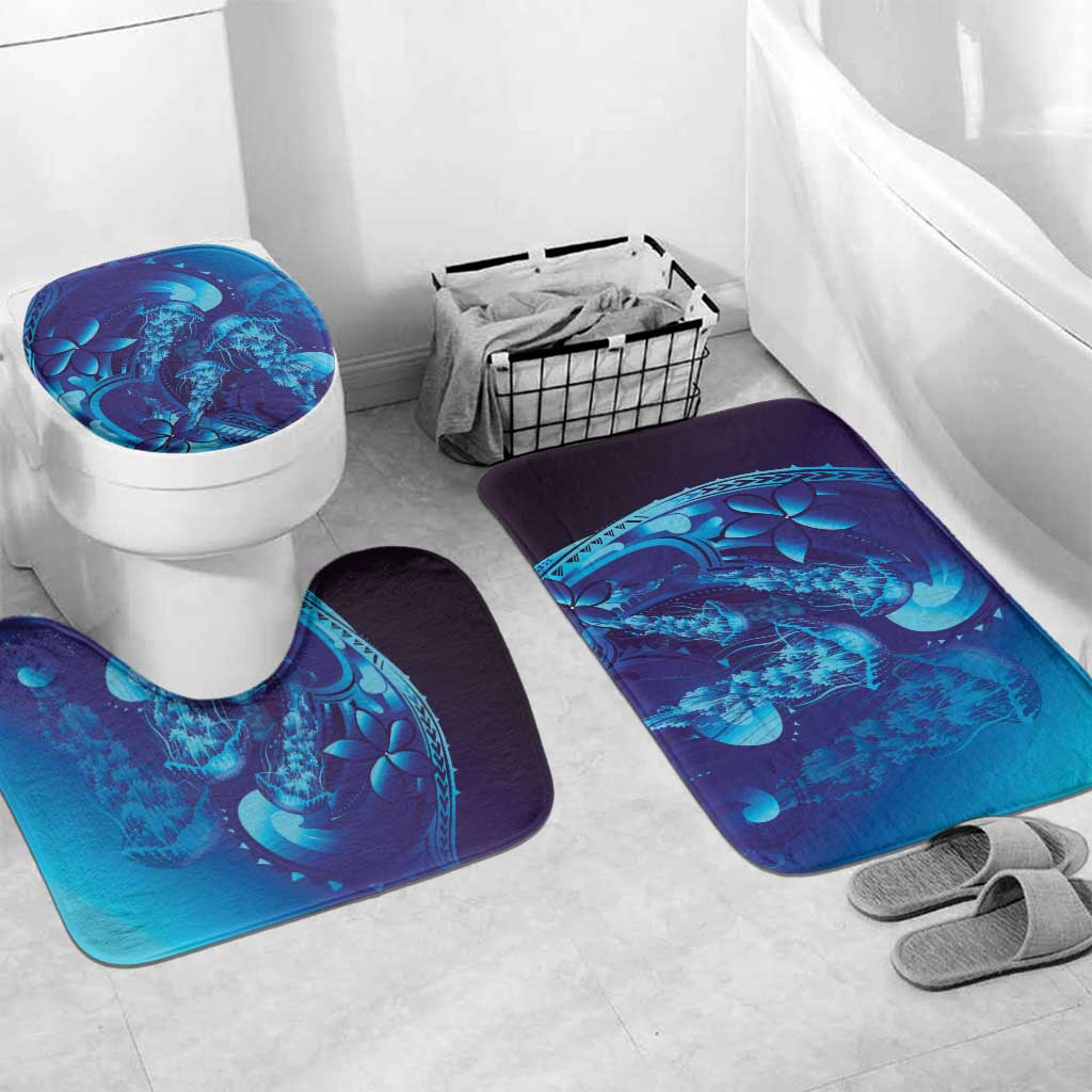 Purple Paradise Polynesia Jellyfish Bathroom Set Plumeria Polynesian Tattoo Glowing Vibes LT14 Mat Set Only (3 pcs) One Size Purple - Polynesian Pride