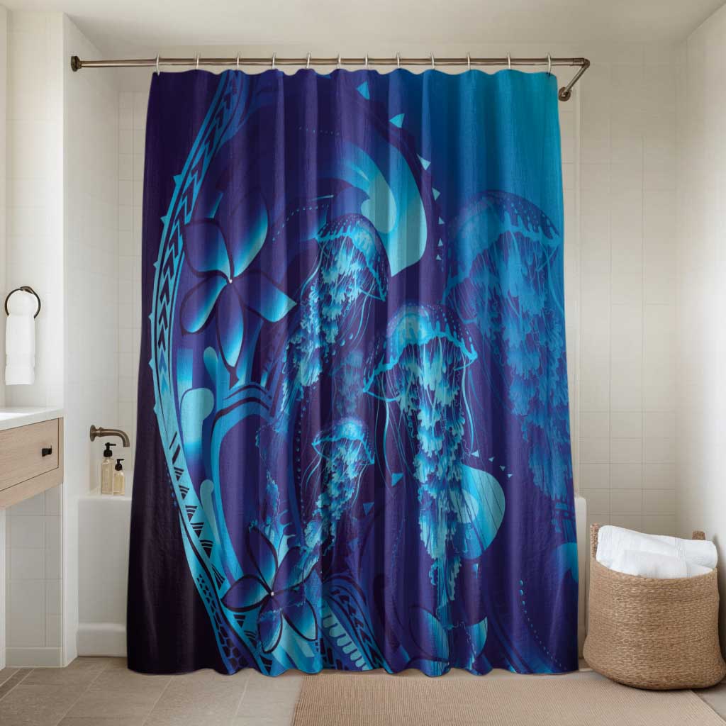 Purple Paradise Polynesia Jellyfish Bathroom Set Plumeria Polynesian Tattoo Glowing Vibes LT14 Shower Curtain Only Purple - Polynesian Pride