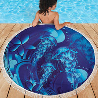 Purple Paradise Polynesia Jellyfish Beach Blanket Plumeria Polynesian Tattoo Glowing Vibes LT14 - Polynesian Pride