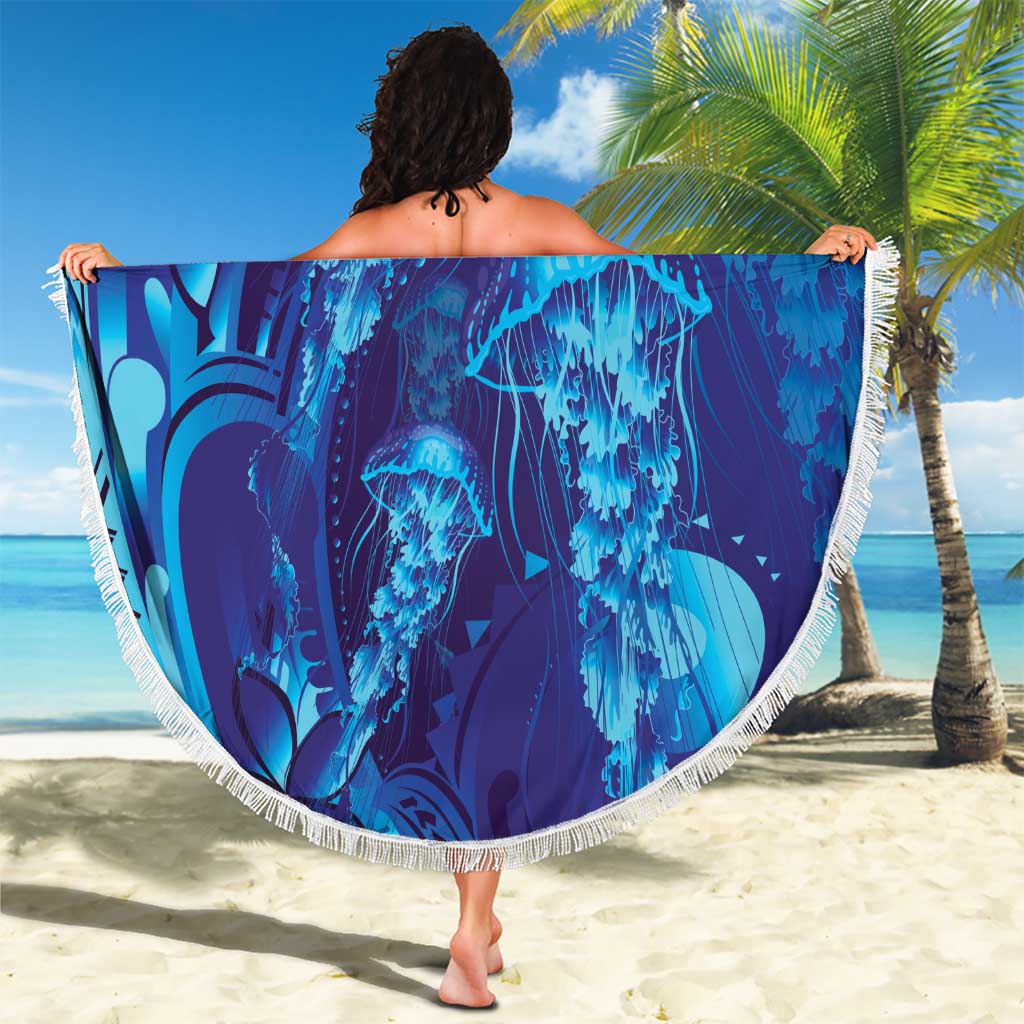 Purple Paradise Polynesia Jellyfish Beach Blanket Plumeria Polynesian Tattoo Glowing Vibes LT14 - Polynesian Pride