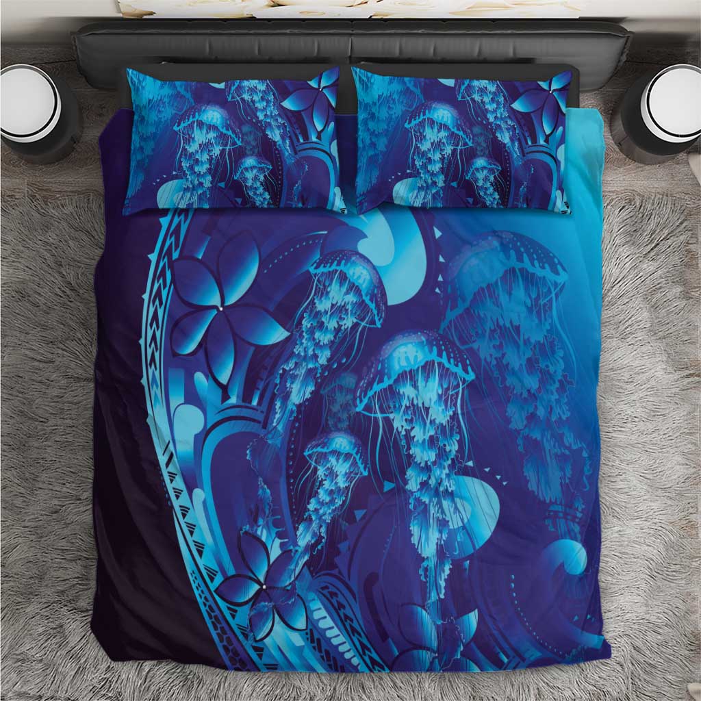 Purple Paradise Polynesia Jellyfish Bedding Set Plumeria Polynesian Tattoo Glowing Vibes LT14 Purple - Polynesian Pride