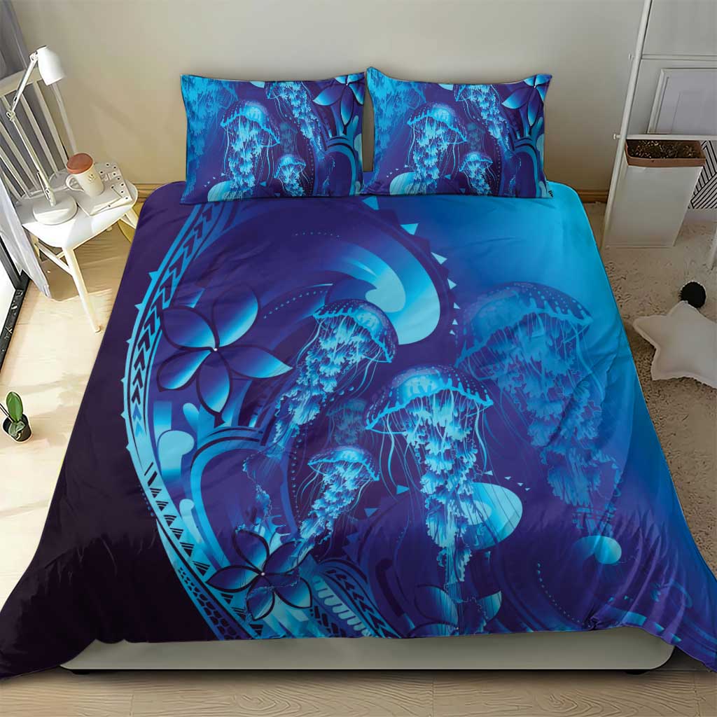 Purple Paradise Polynesia Jellyfish Bedding Set Plumeria Polynesian Tattoo Glowing Vibes LT14 - Polynesian Pride